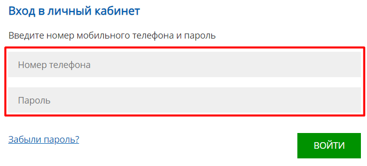 Скриншот формы входа в личный кабинет с сайта mfo.kz